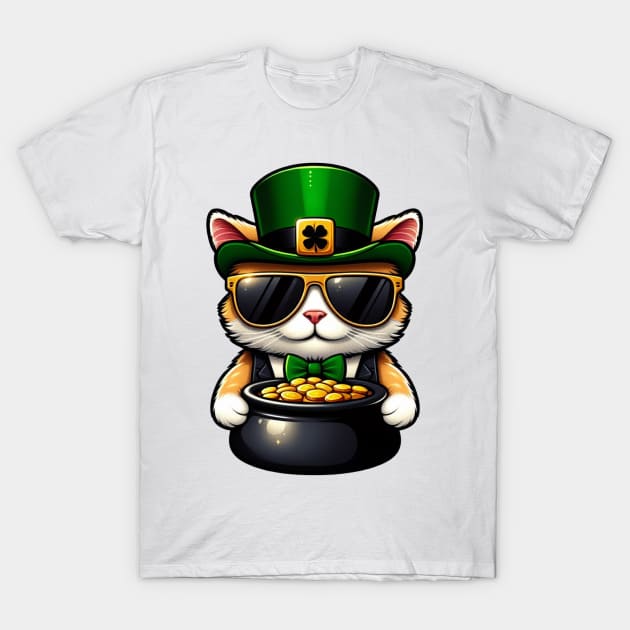 Cat Leprechaun With Pot of Gold - Saint Patrick T-Shirt by Vector-Artist